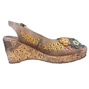 Women's Spring Step L'Artiste Open Toe Slingback Wedge Floral Sandals US 8.5